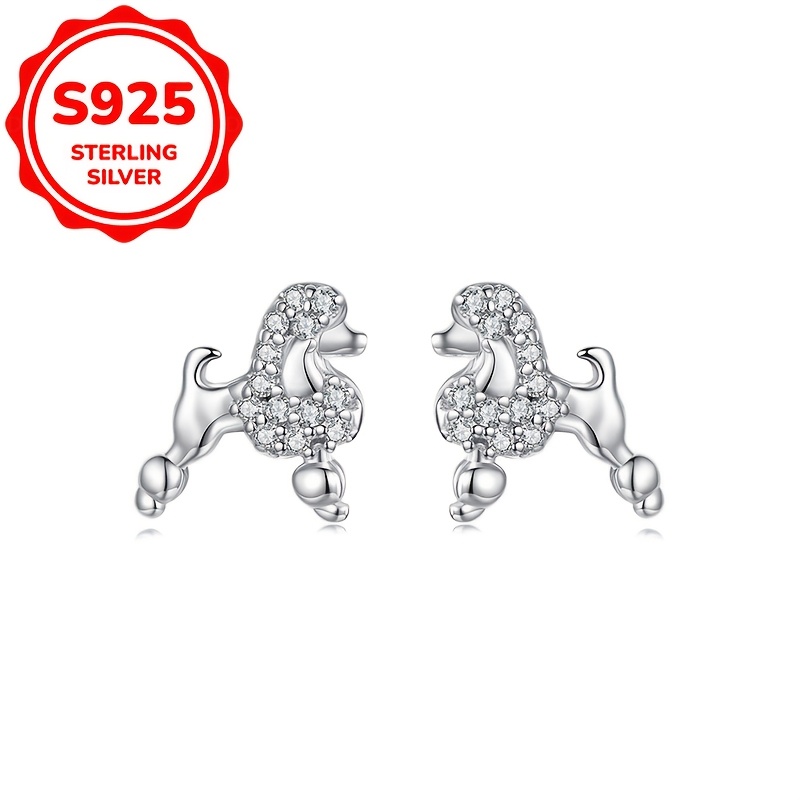 2pcs Women's S925 Pure Silver Original Poodle Stud Earrings